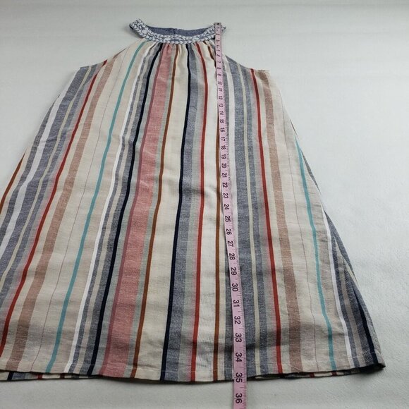 THML Vertical Striped Sleeveless Dress Womens Medium Cream High Neck Embroidered - Picture 11 of 11